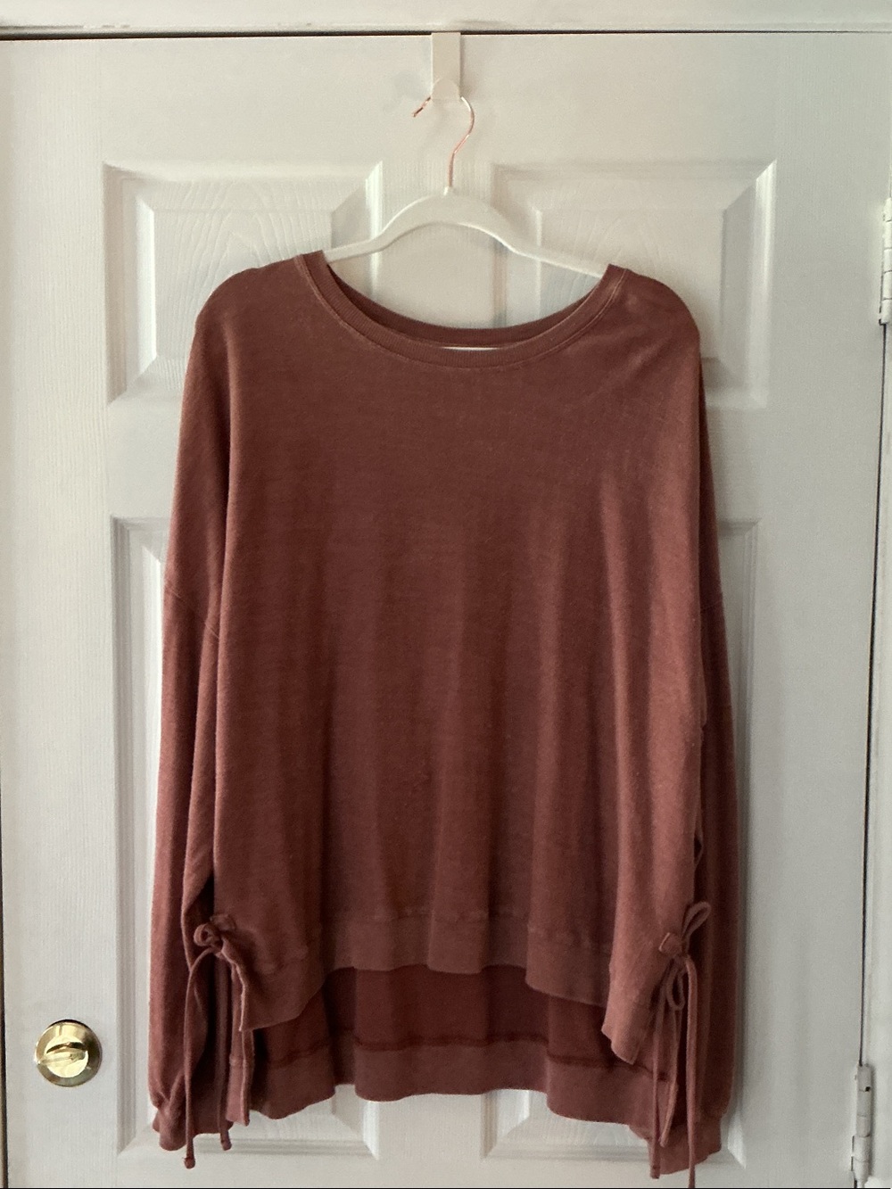 Sonoma Clay Crewneck Top with Side Tie Accents